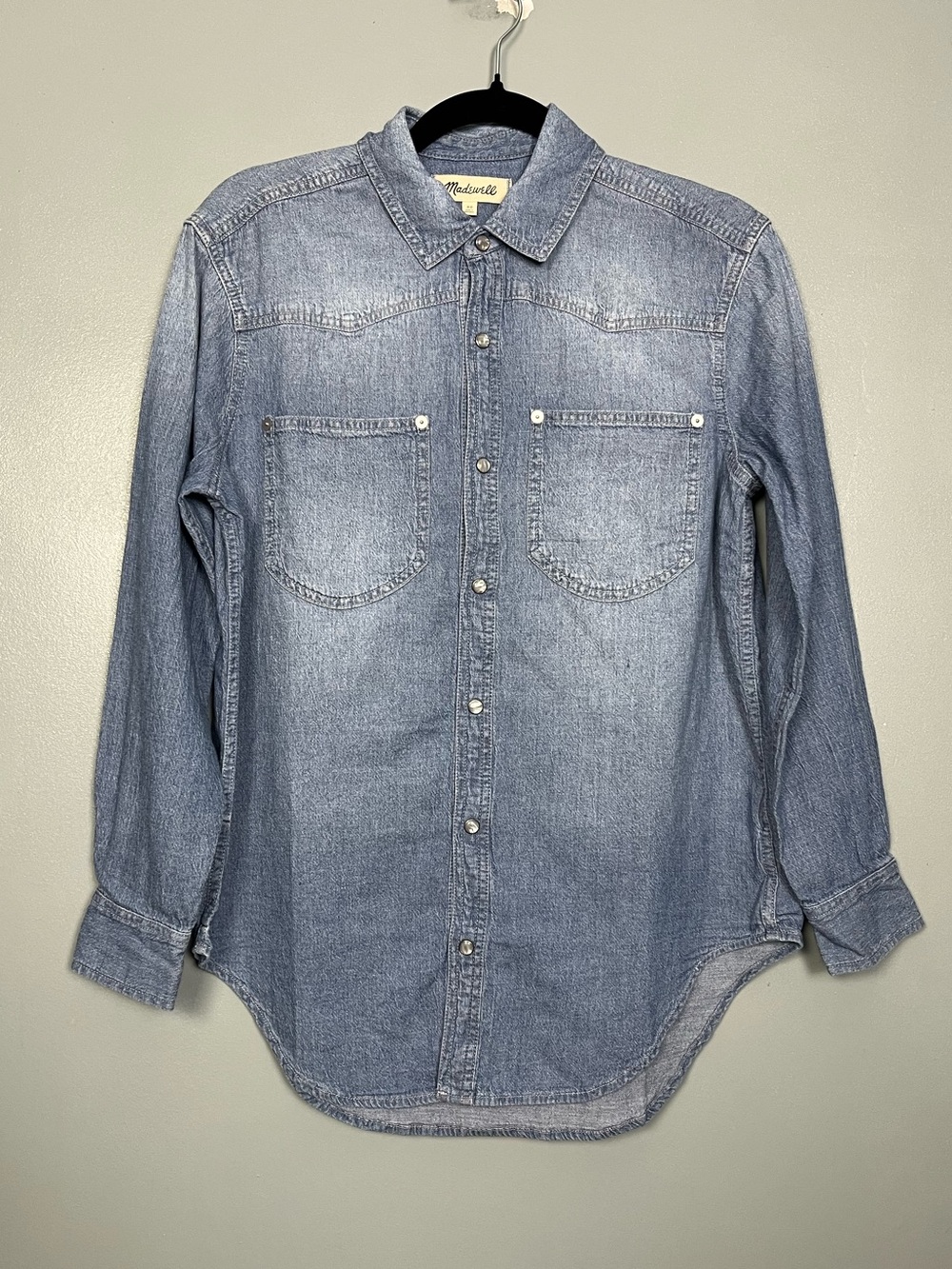 Madewell NWT Light Wash Denim Pearl Snap Button Up Western Shirt Women’s Size XS